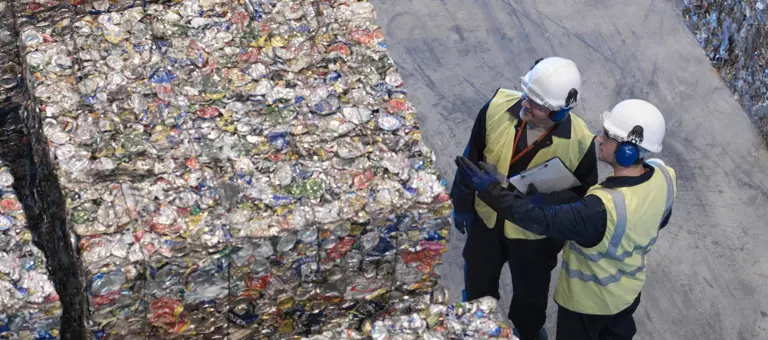 Workers With Bales Of Tin Cans
