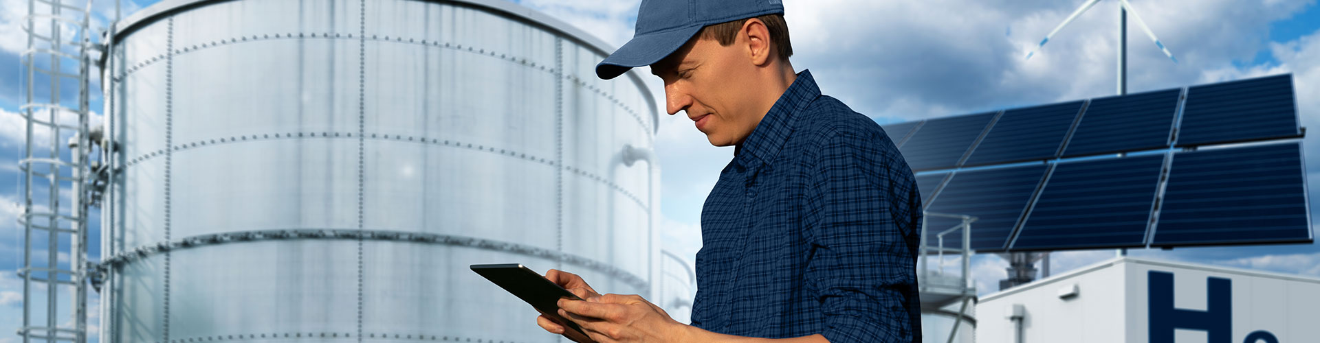 Worker looking at a tablet
