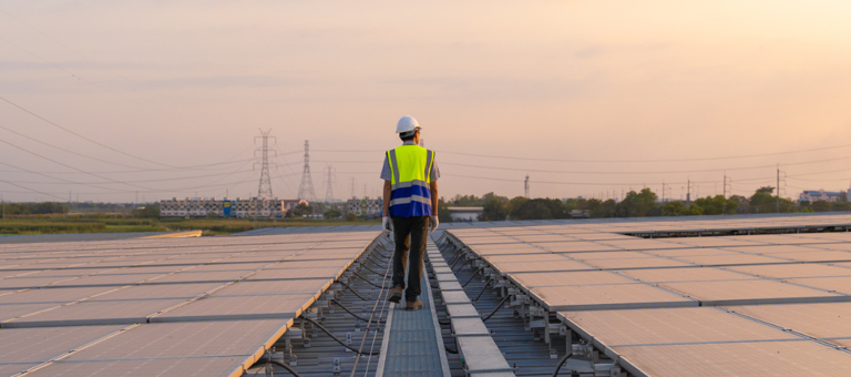 Worker in a solar farm