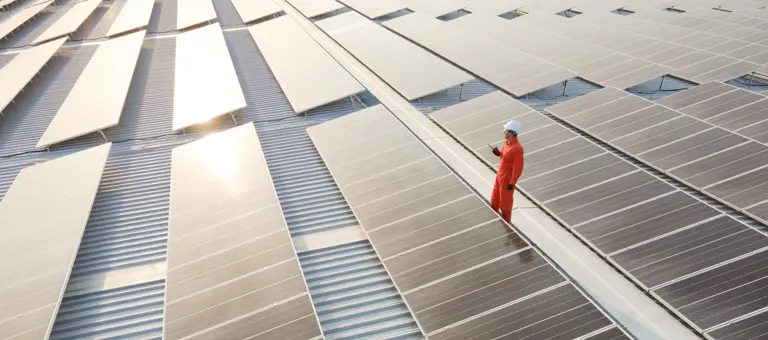 Engineer inspecting a solar power farm