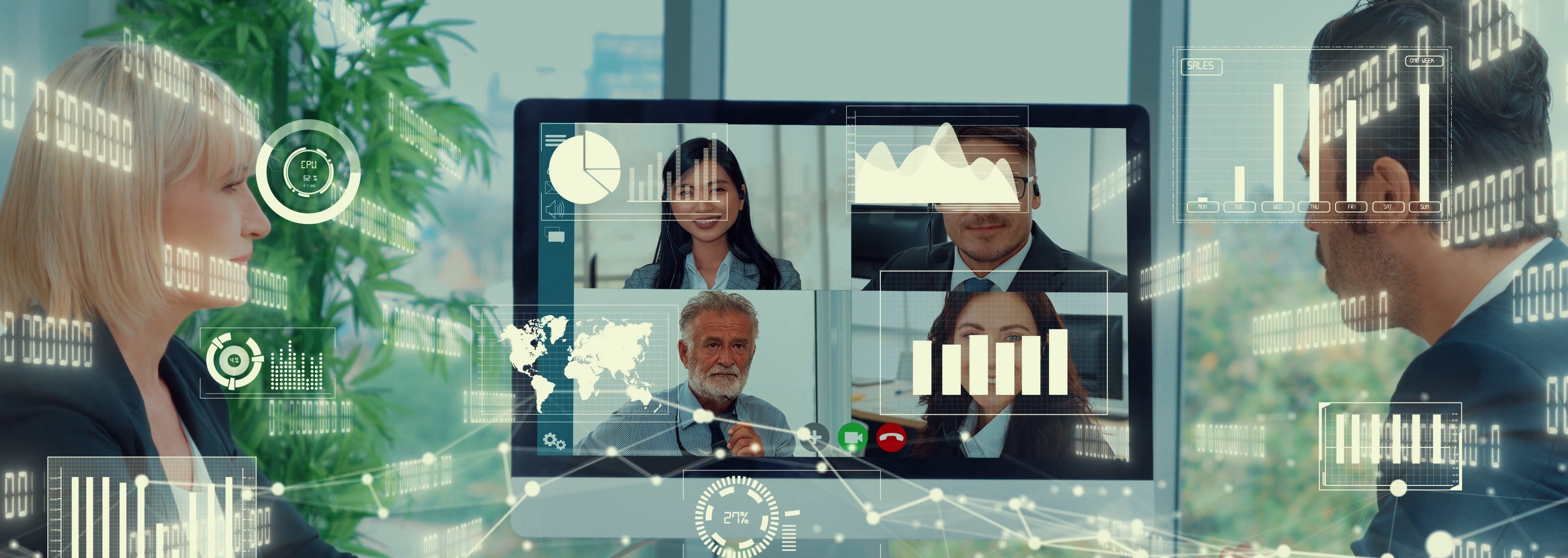 Two people attending a video conference
