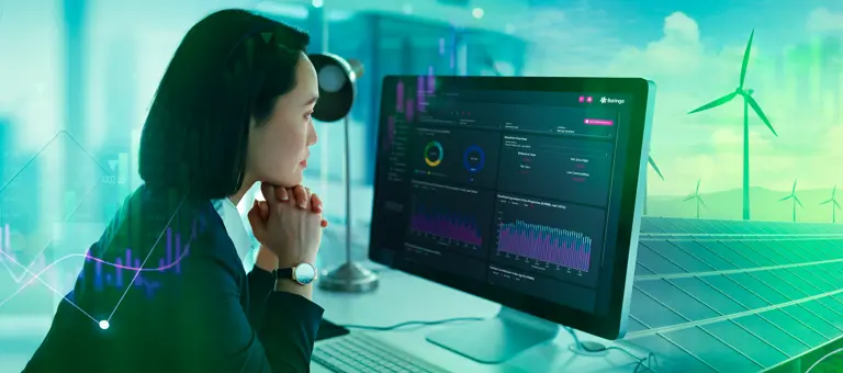 Woman looking at data on a computer screen
