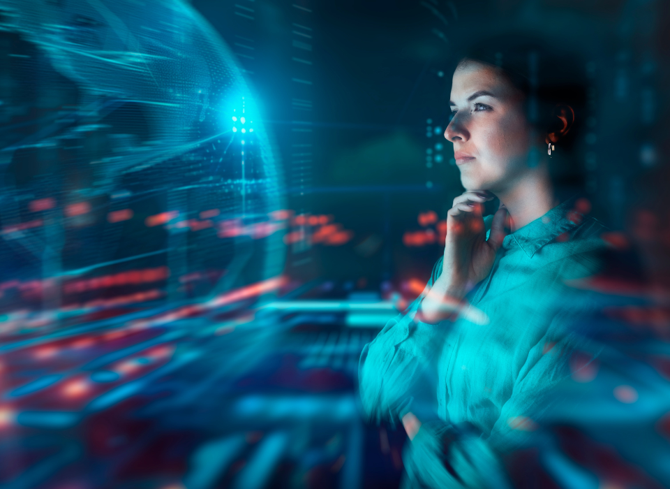 Woman scanning information