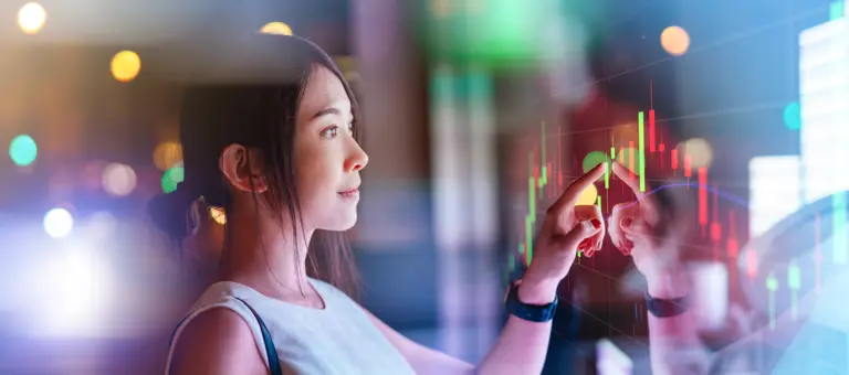 Woman looking at trading screen