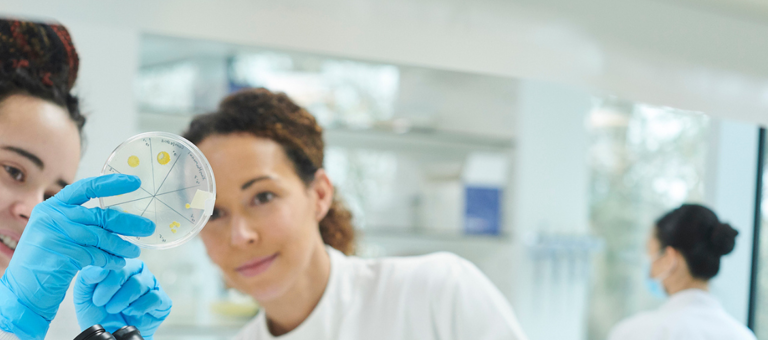 Two women working in a lab