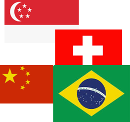 Singapore, Switzerland, China and Brazil flags