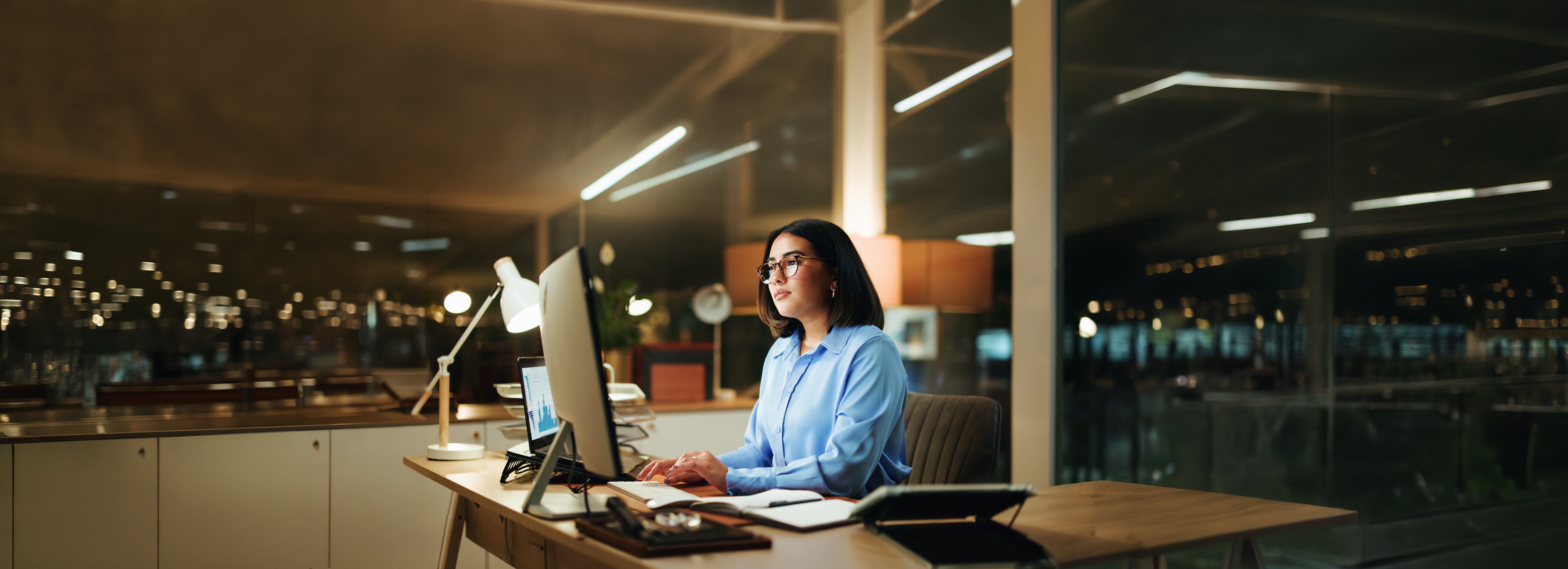 Workers looking at screens