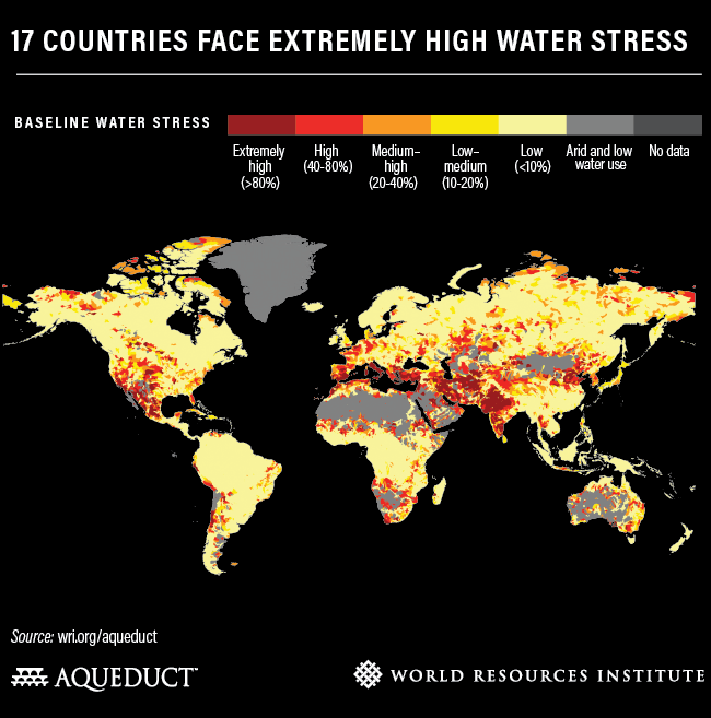 Infographic showing countries facing extremely high water stress