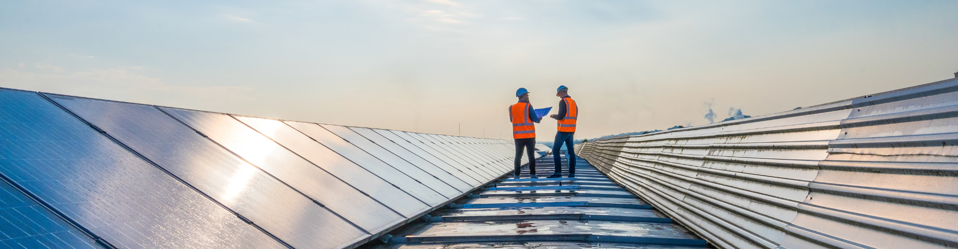 Workers on solar panels