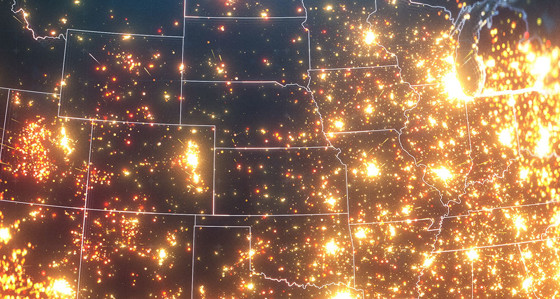 A view of the United States illuminated at night taken from space