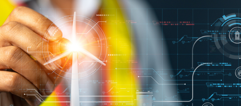 Man modelling a wind turbine