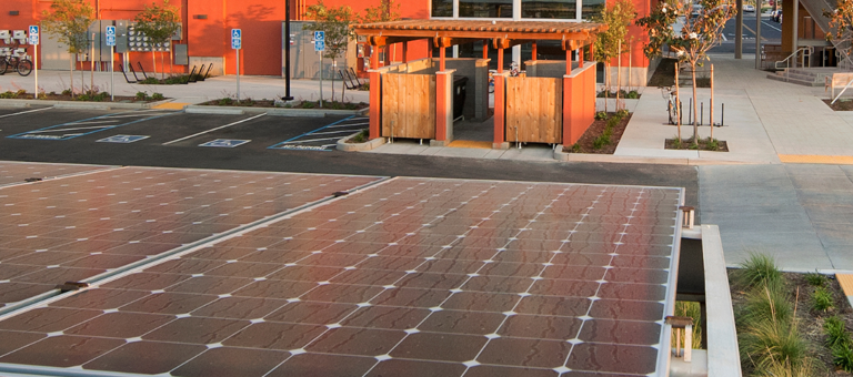 Solar panel on a city building