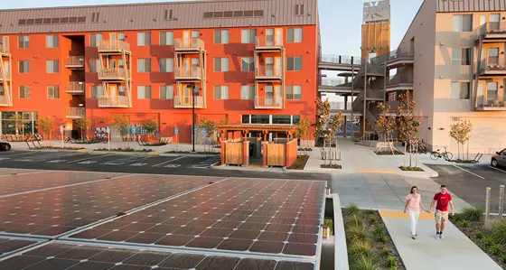 Solar panel on a city building