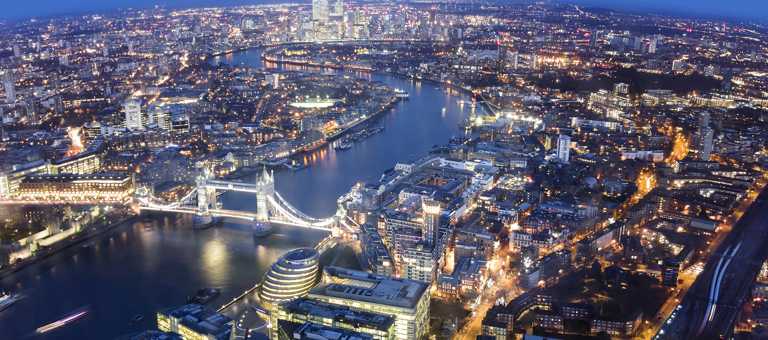 Aerial view of London at night