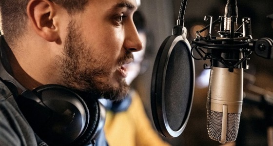 A man in a broadcasting studio