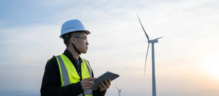 Worker in a wind farm