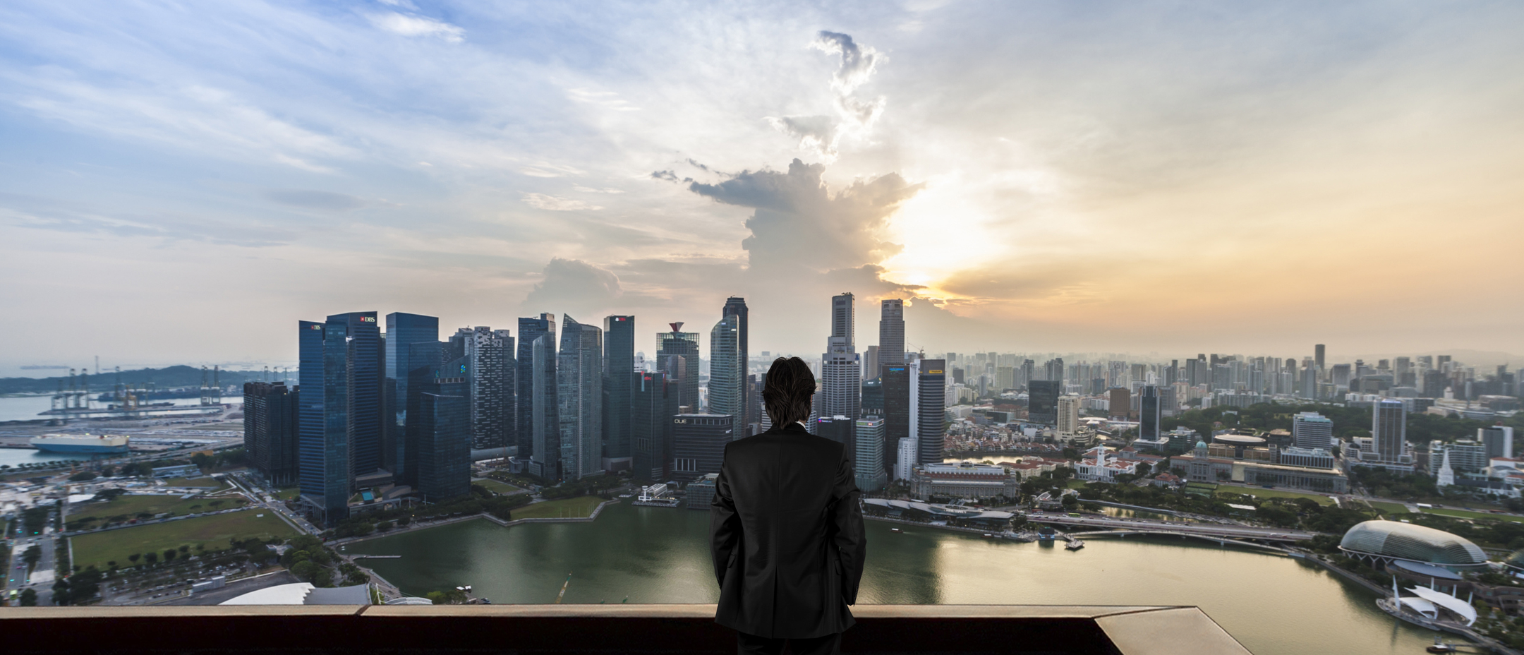 business man looking out to Singapore