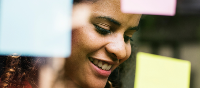 Business woman with post-it notes