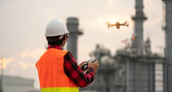 Worker piloting a drone