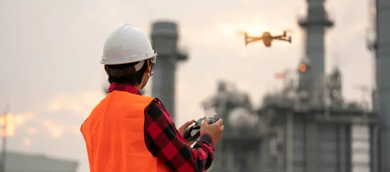 Worker piloting a drone