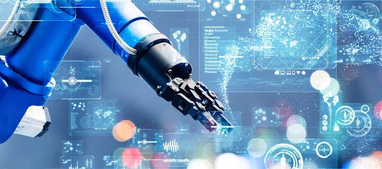 A robot arm with digital graphics overlay