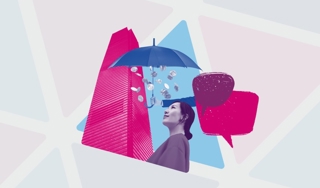 Woman with umbrella raining money on her