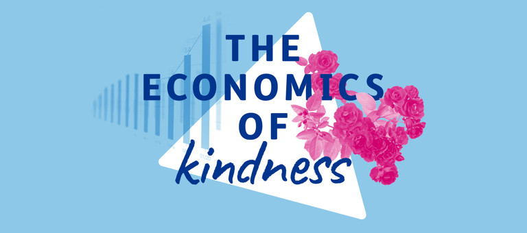 The Economics of Kindness text with flowers
