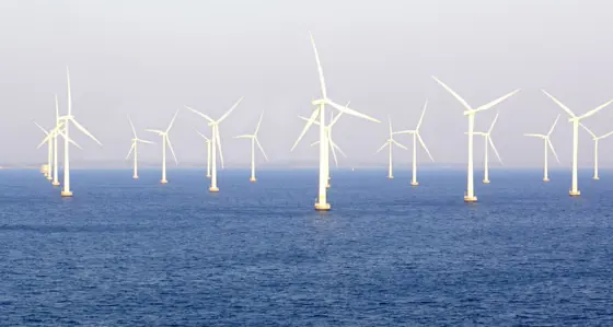 Wind farm in the middle of the sea