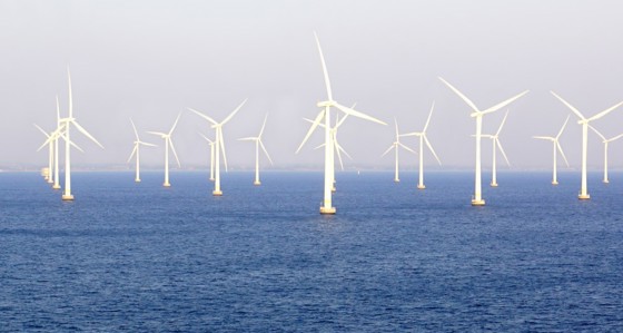 Wind farm in the middle of the sea
