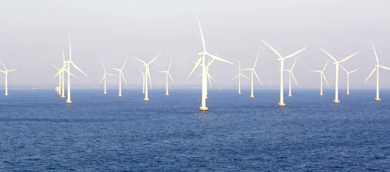 Wind farm in the middle of the sea
