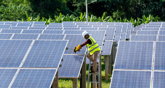 Engineer working on a solar panel