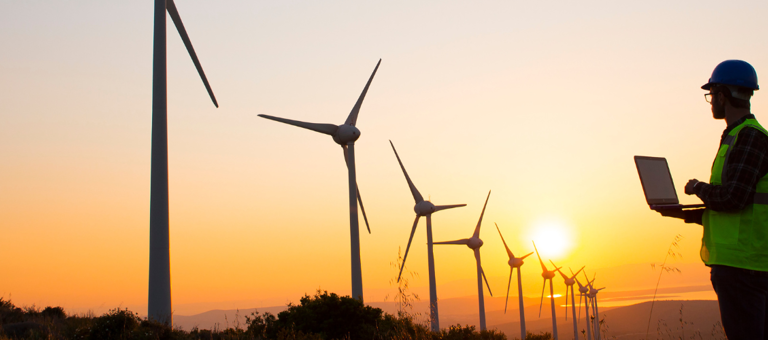 Engineer working on a wind farm