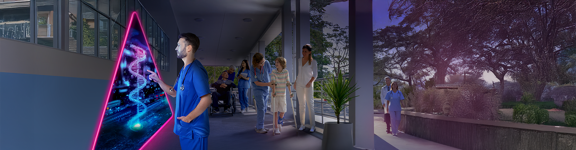 Doctor looking at a triangle in a healthcare facility