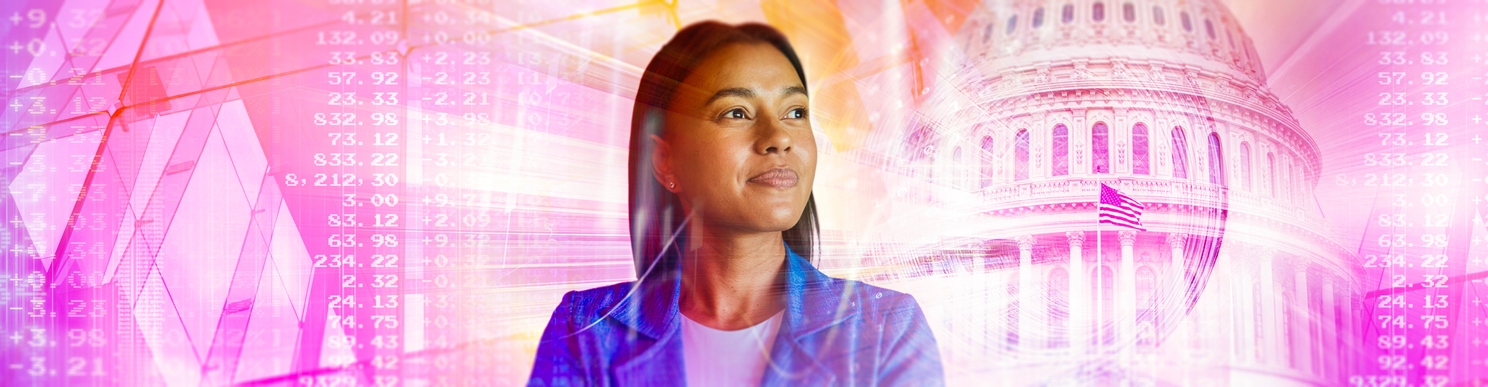 Business woman looking ahead in front of the US Capitol