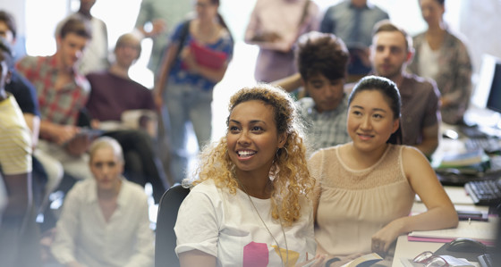 Group of diverse people looking in the same direction