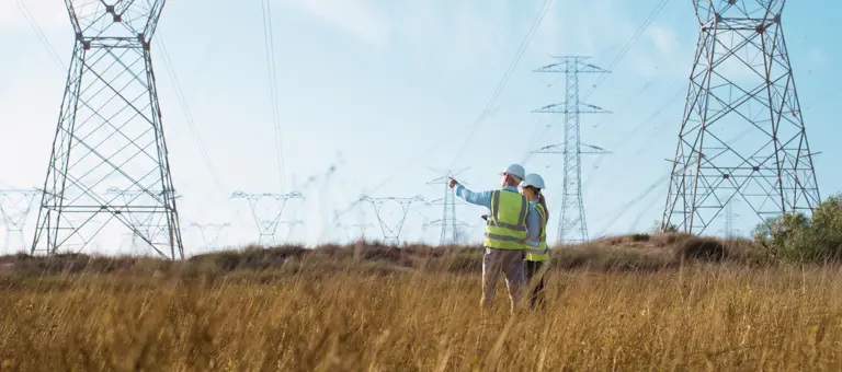 Engineers inspecting pylons