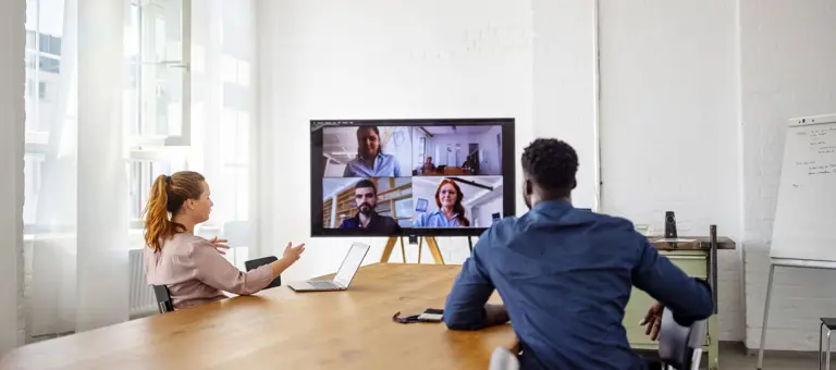 Businesspeople having a video conference in office