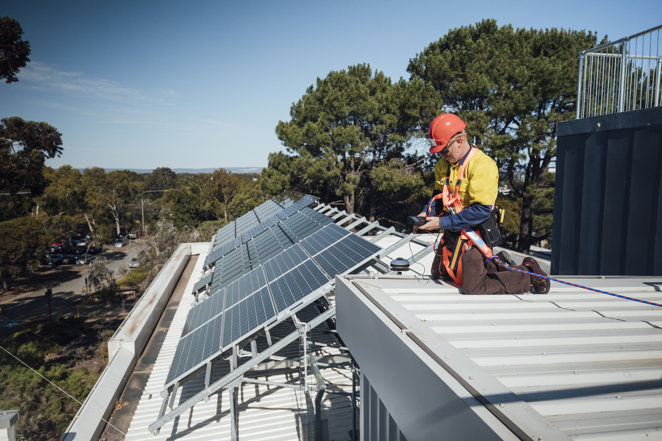 Engineer working on a solar panel
