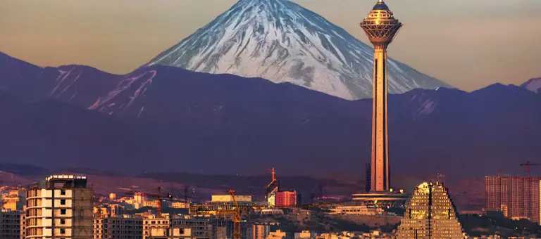 The Tehran cityscape with mountains in the background