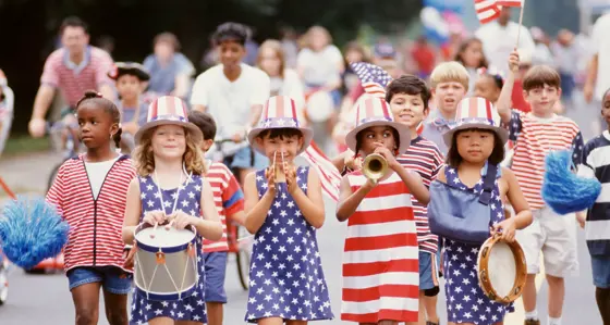 Children marching in 4th of July parade