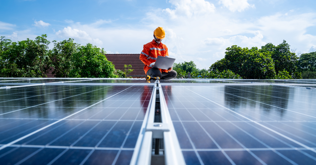 Solar engineer on roof top
