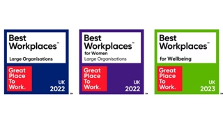 Great Place to Work Awards for large organisations and women in large organisations twenty twenty-two and Wellbeing twenty twenty-three
