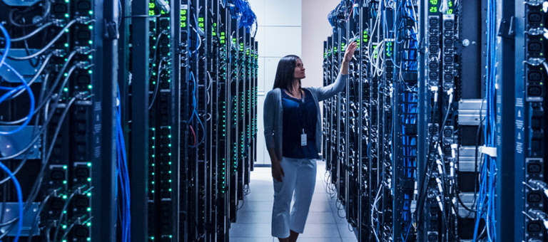 Woman in a data centre
