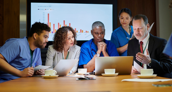 Team of health professionals in a meeting