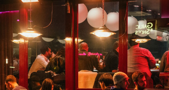 People sitting in a bar restaurant at night