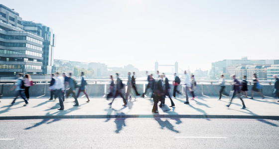 People crossing London Bridge