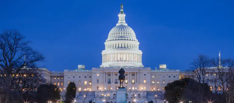 The Capitol Building in Washington at night