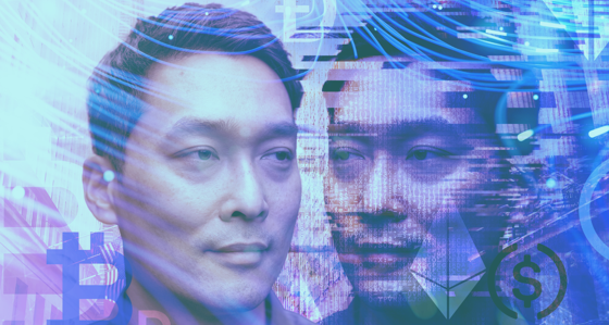 A man's head and its reflection with cryptocurrency icons overlay