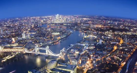 Aerial view of London at night