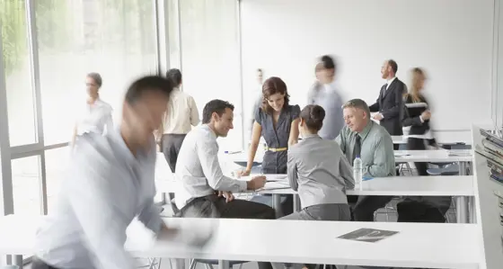 A group of work colleagues in an informal meeting